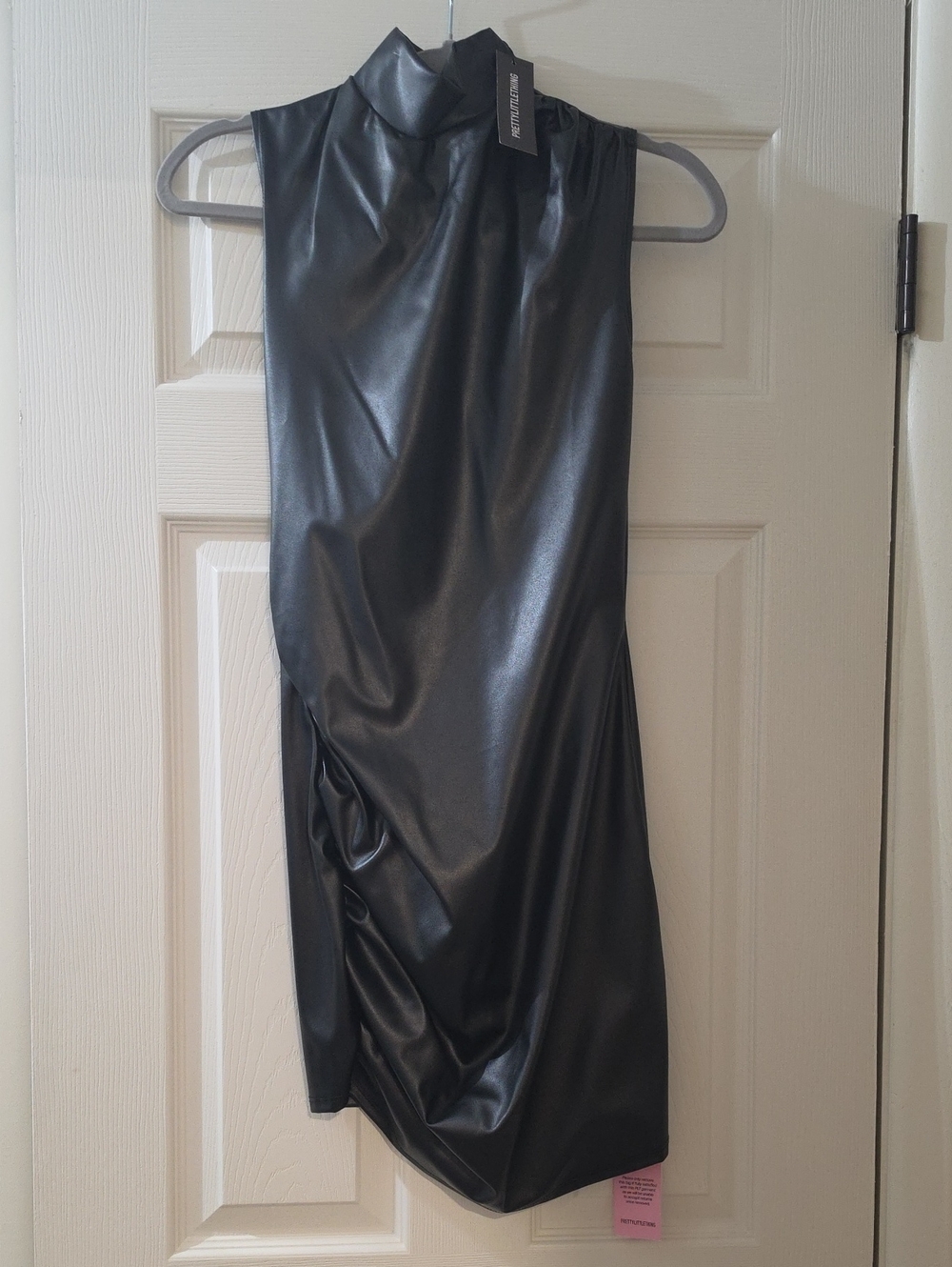 PrettyLittleThing Black Sleeveless Faux Leather Mini Dress